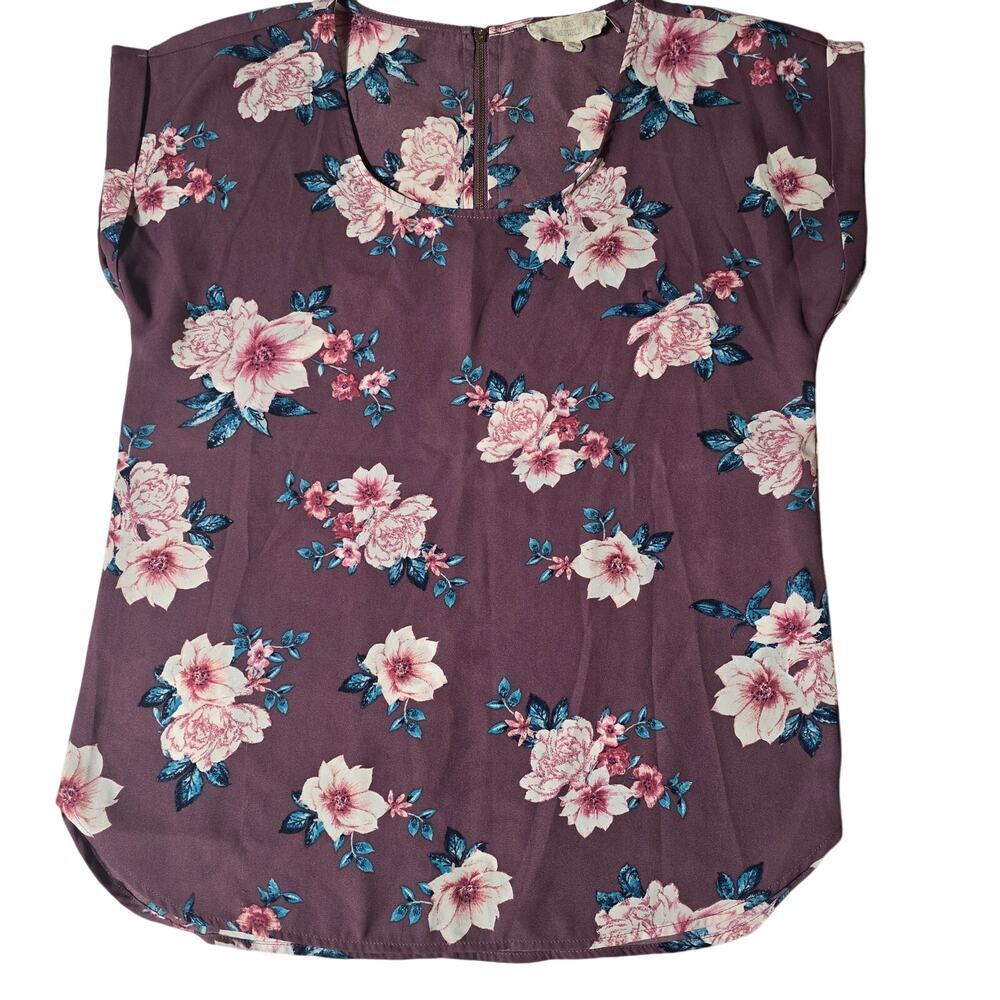 Pink Republic Blouse Top Women's Medium Floral Polyester Scoop Neck Back Zip